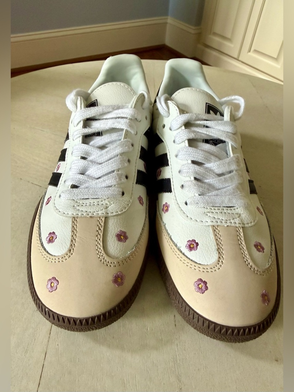 adidas Samba White with Black Stripes and Brown Sole - Picture 4 of 9
